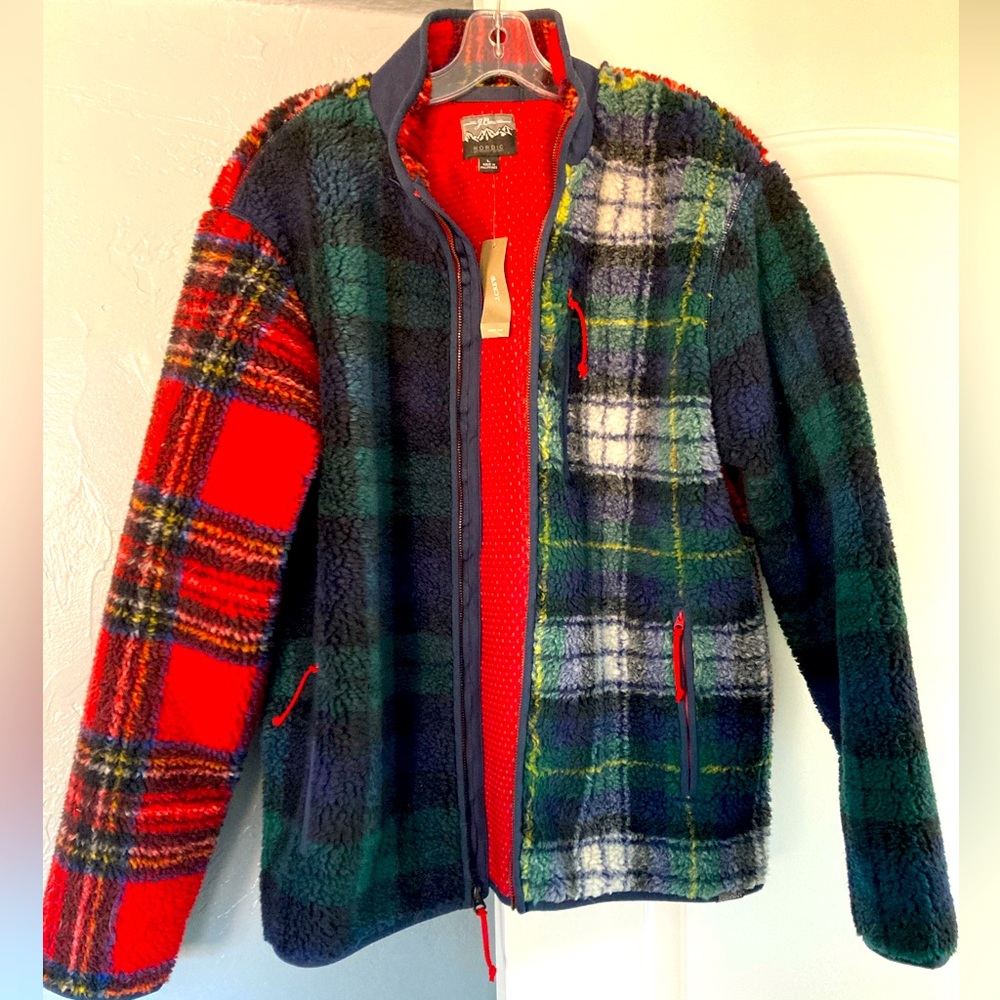 J. CREW NORDIC SHERPA-FLEECE FULL-ZIP JACKET IN MIXED PLAID